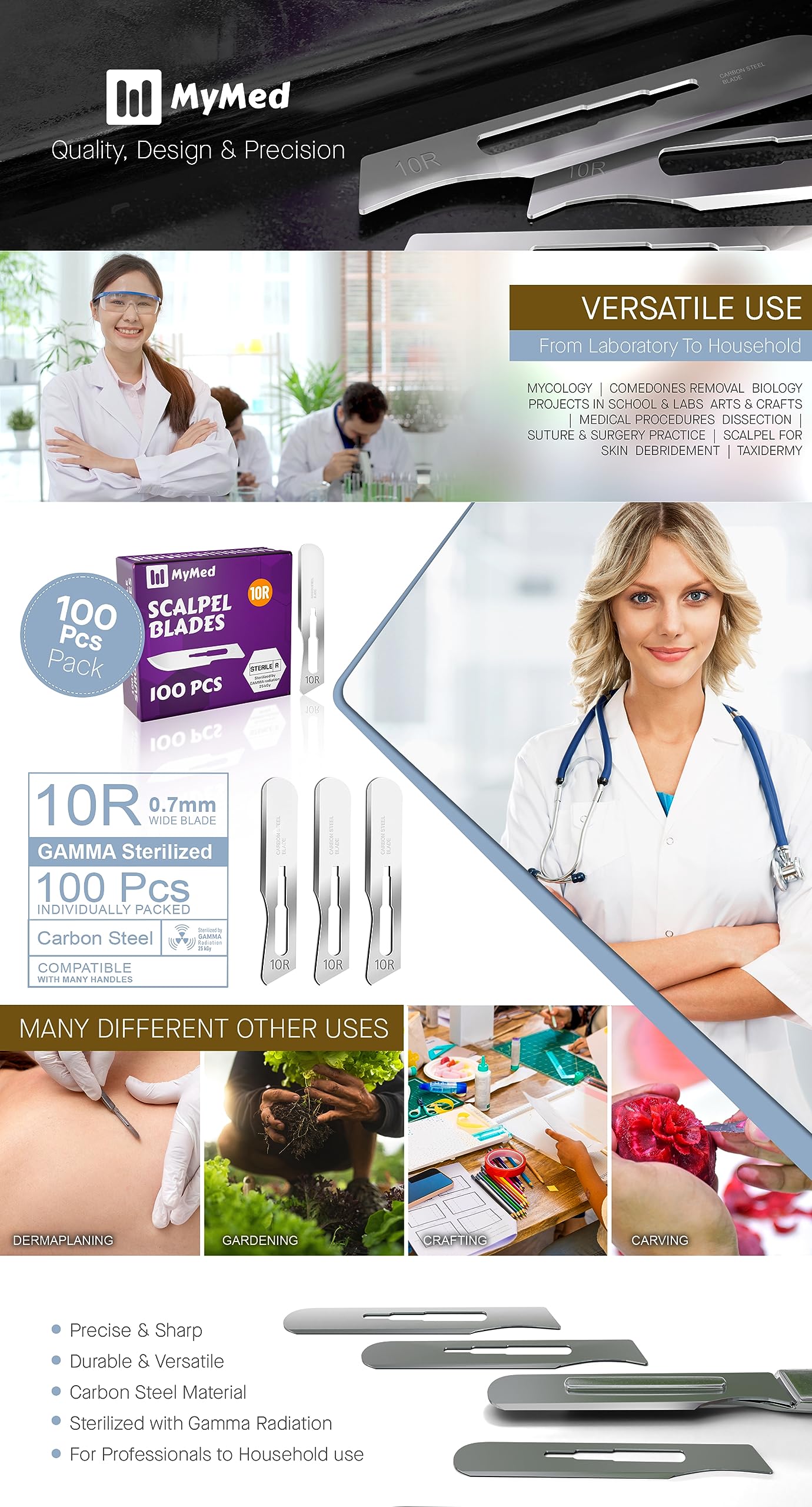 10r Blades Dermaplaning 0.7mm Extra Wide Pack of 100 Surgical Blades 10r, Size 10r Scalpel Blades, High Carbon Steel Dermablade Dermaplane Blades 10r Individually Wrapped Disposable 10r Blade Sterile - Image 7