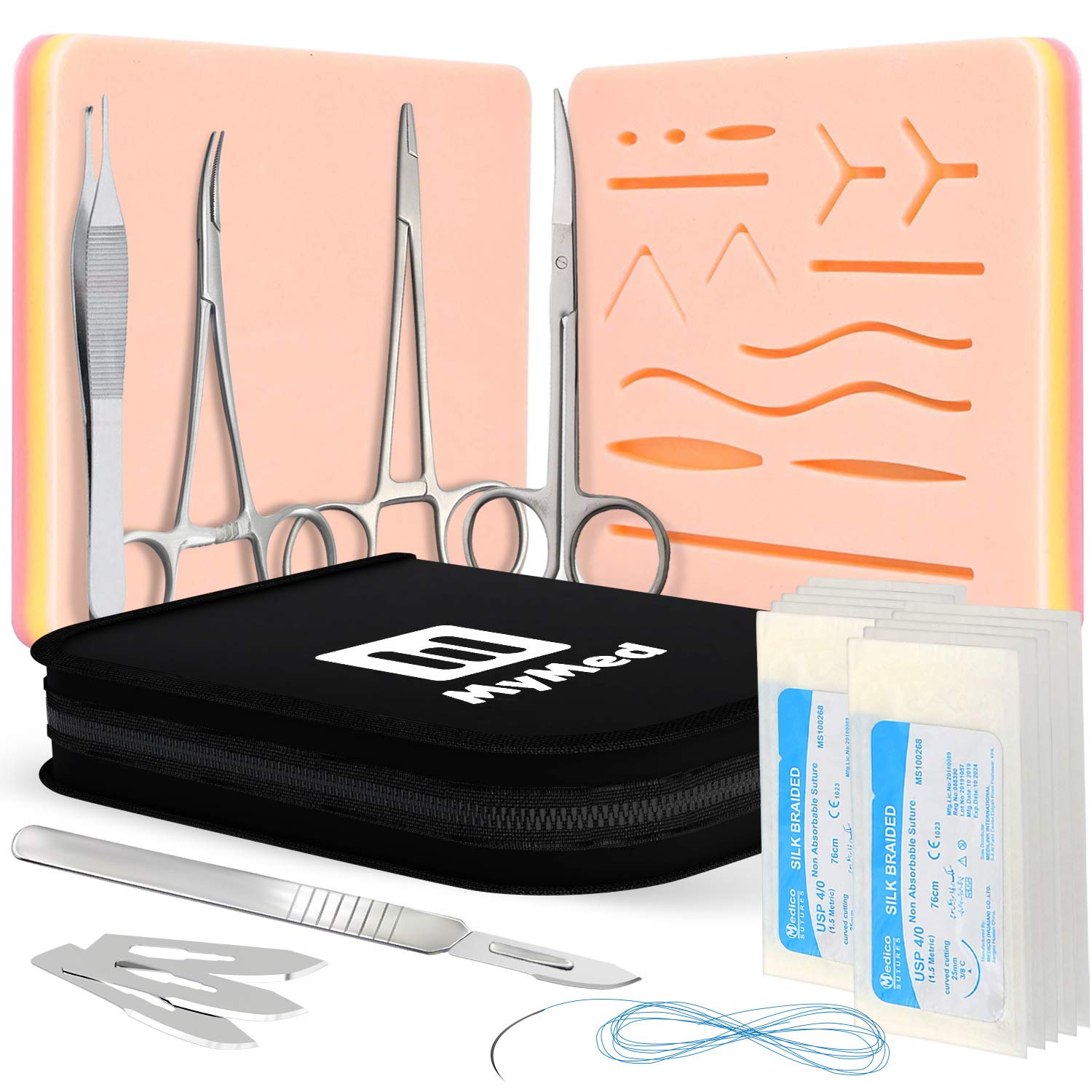 Complete Suture Practice Kit for Medical Students, Improved Stitches Kit Medical Including 2 x Large Suture Pads 1 x Plain, 1 x Pre-Cut, 5 Suture Tools, Surgical Practice Kit (Education Use Only) - Image 3