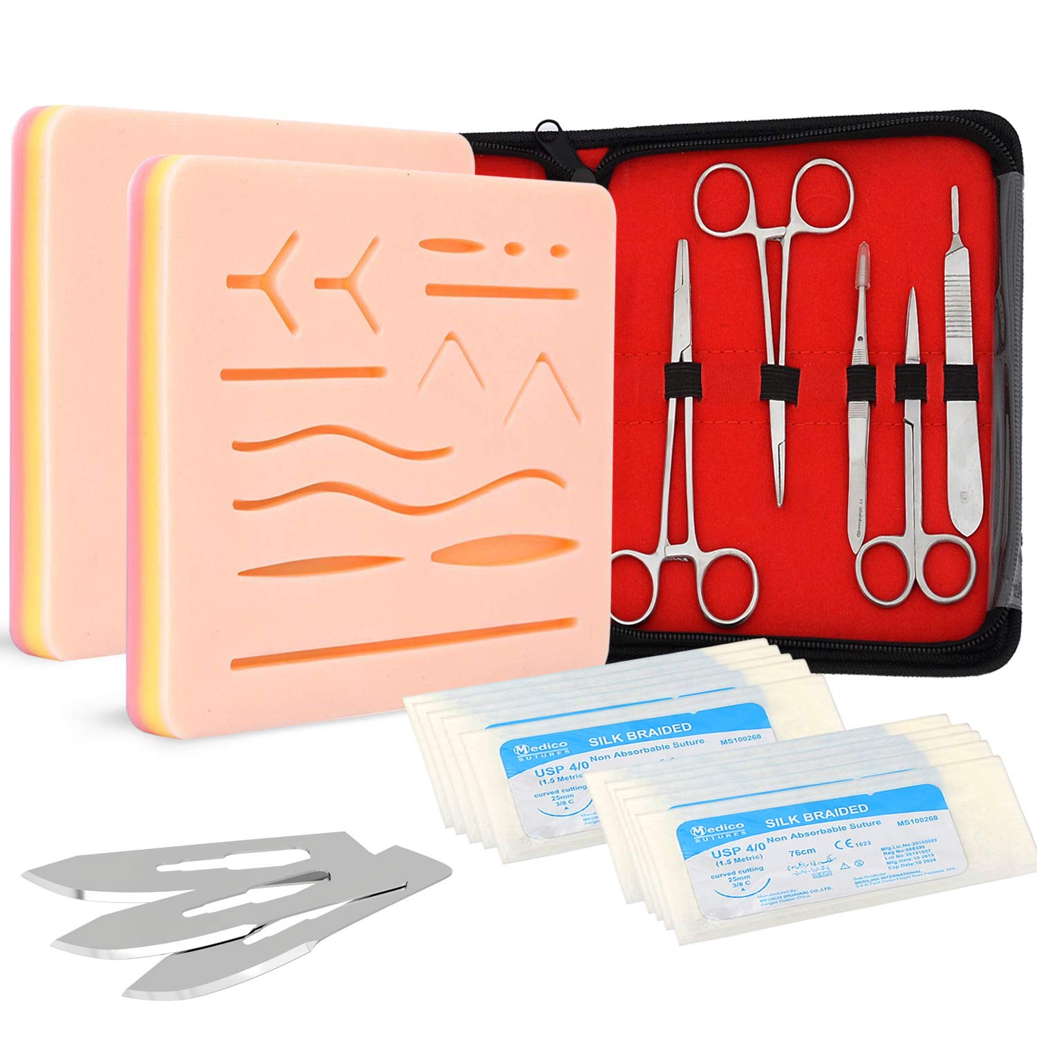 Complete Suture Practice Kit for Medical Students, Improved Stitches Kit Medical Including 2 x Large Suture Pads 1 x Plain, 1 x Pre-Cut, 5 Suture Tools, Surgical Practice Kit (Education Use Only) - Image 9