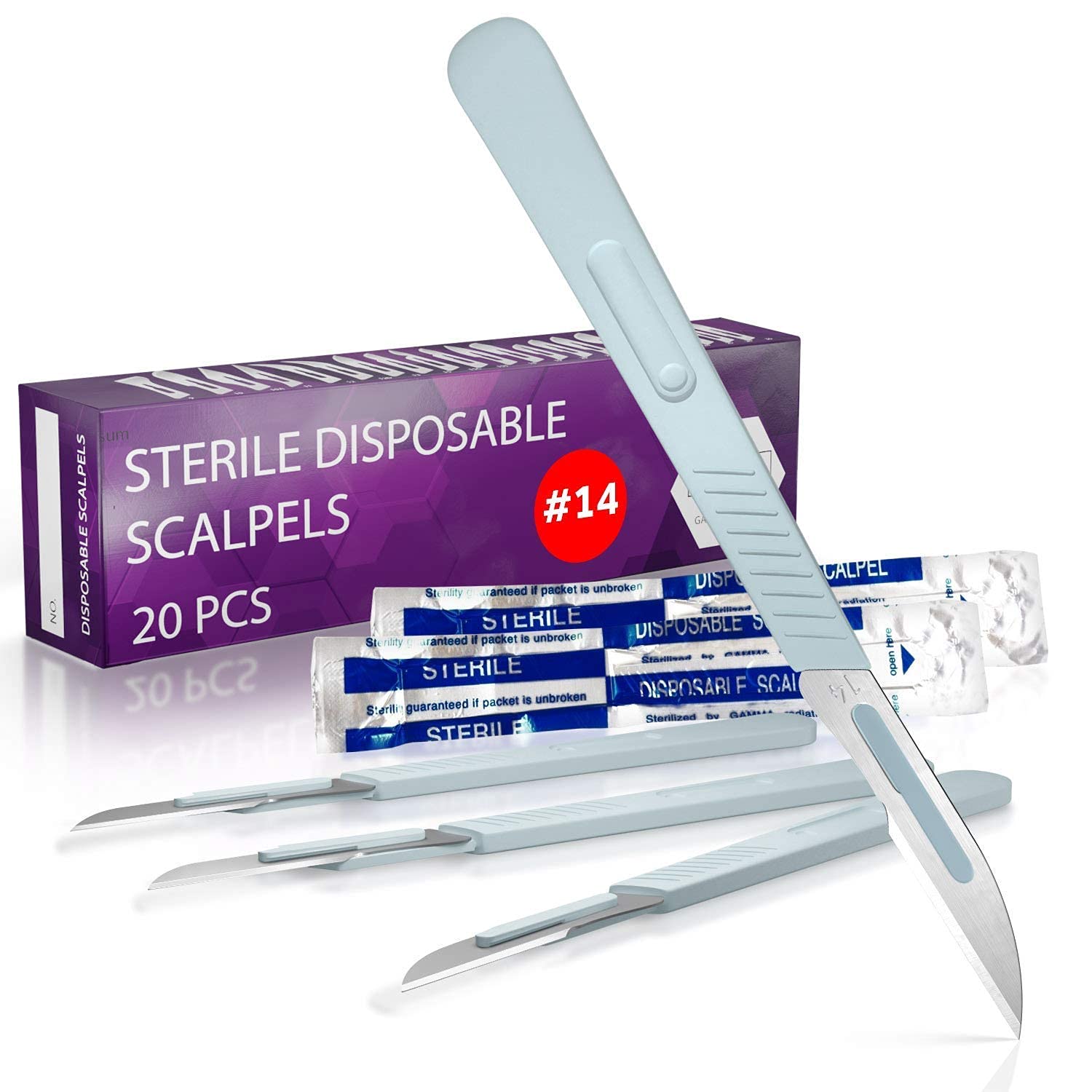 Disposable Scalpel 10, Pack of 20 Disposable Dermaplaning Blades with Plastic Handle and Disposable Scalpel 14, Pack of 20 Disposable Dermaplaning Blades - Image 3
