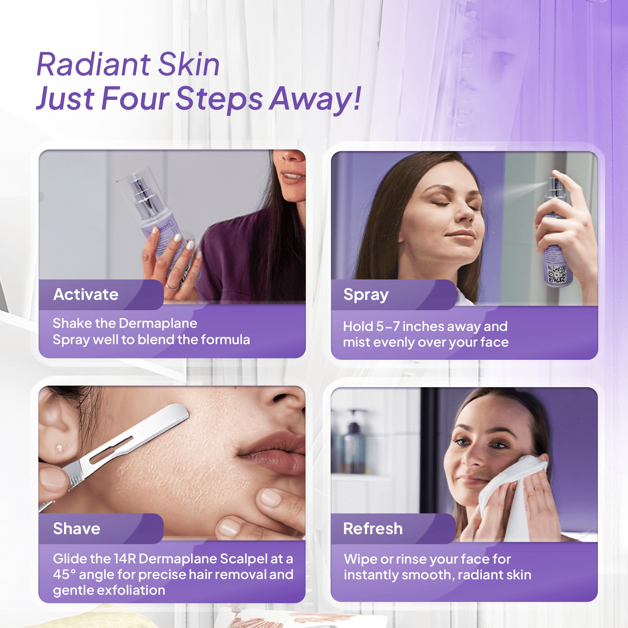 Pack of 15#14R Dermaplaning Scalpels with Hair Identifier Spray + 14R Dermaplane Razor for Women Face– for Smooth and Glowing Skin - Image 6