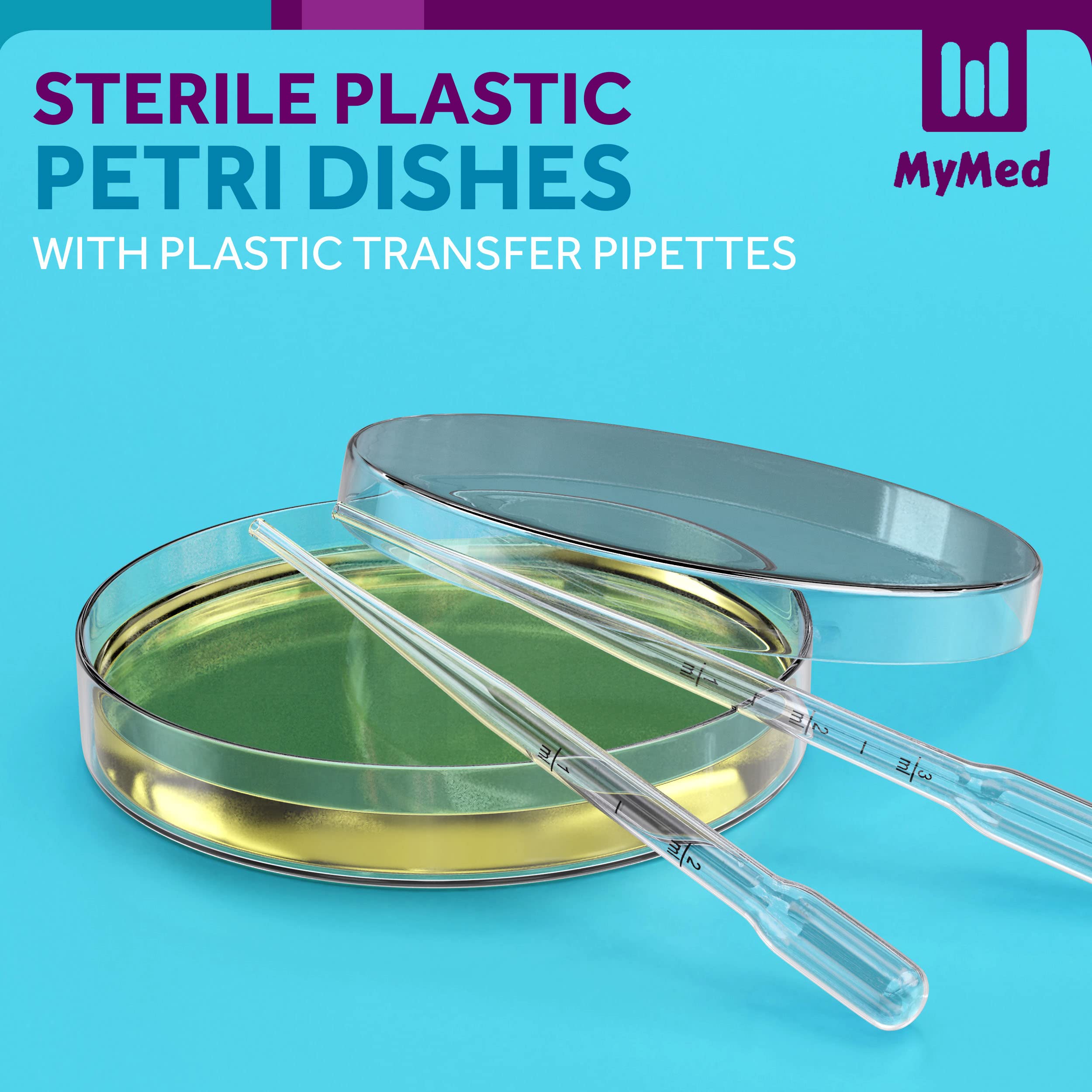 MyMed Upgraded Pack of 20 Sterile Petri Dishes with Lids (90 x 15 mm), 2ml Plastic Pipettes for Lab Analysis, School Projects, Blood Samples, Plant & Seed Cultivation Petri Dish (20) - Image 4