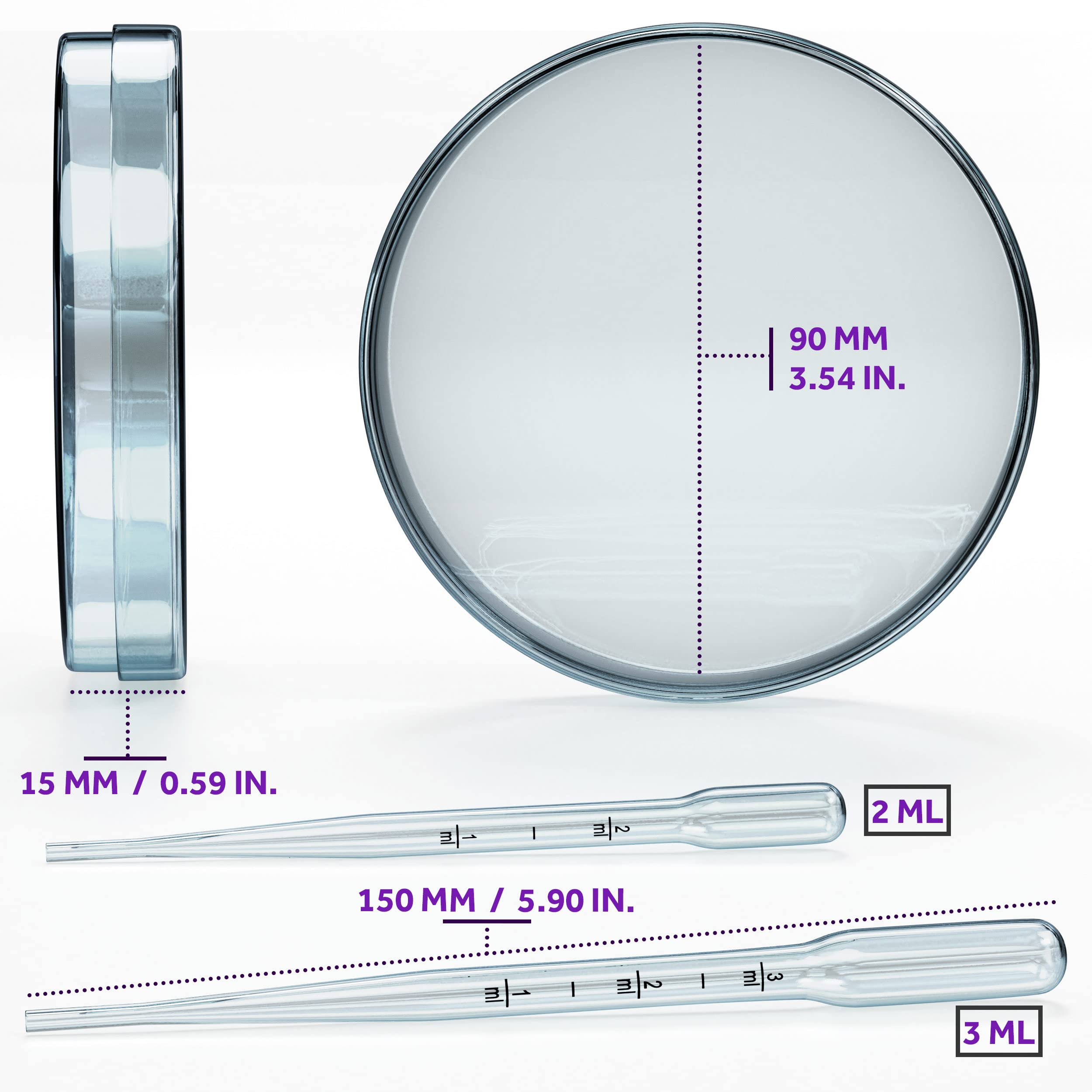 MyMed Upgraded Pack of 20 Sterile Petri Dishes with Lids (90 x 15 mm), 2ml Plastic Pipettes for Lab Analysis, School Projects, Blood Samples, Plant & Seed Cultivation Petri Dish (20) - Image 5