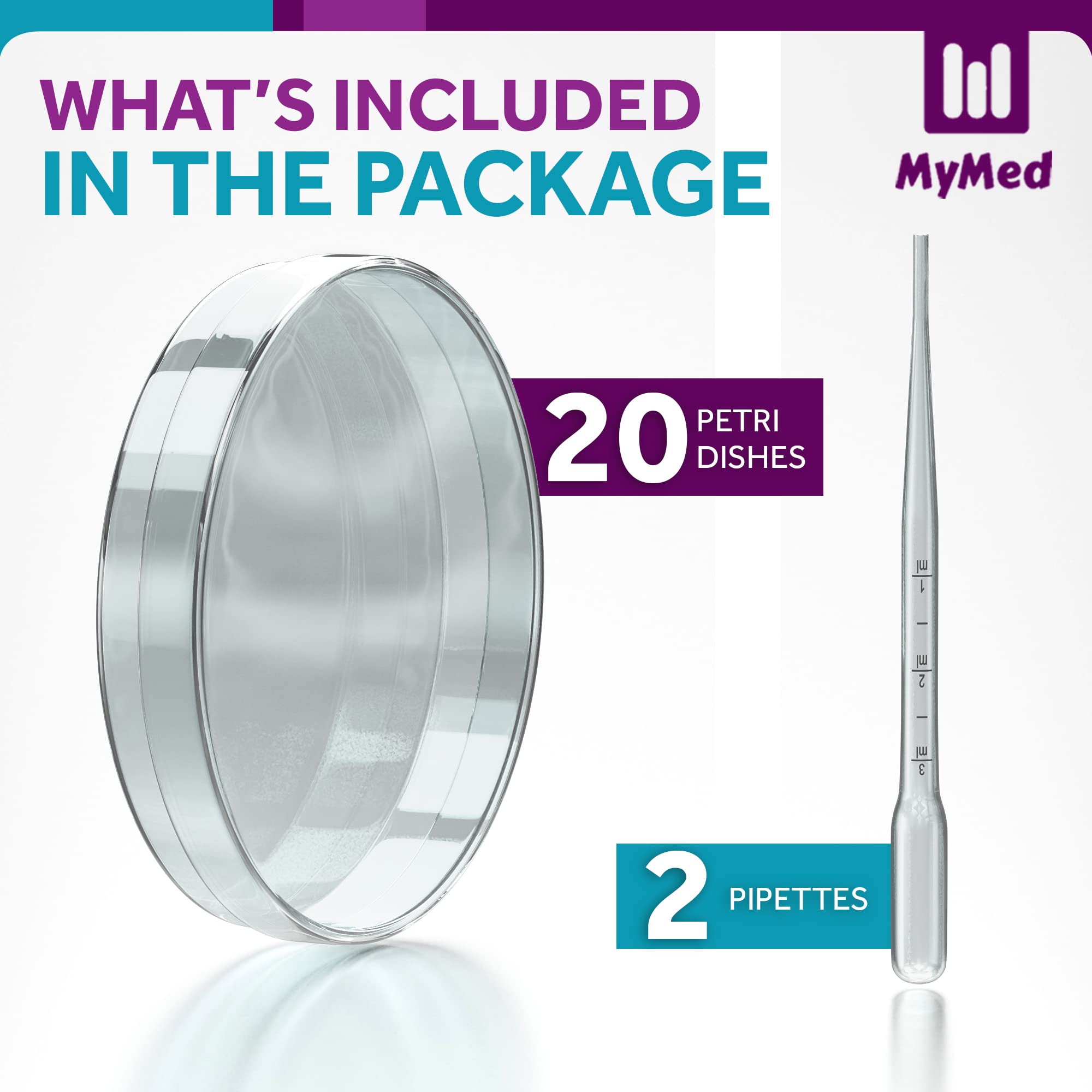 MyMed Upgraded Pack of 20 Sterile Petri Dishes with Lids (90 x 15 mm), 2ml Plastic Pipettes for Lab Analysis, School Projects, Blood Samples, Plant & Seed Cultivation Petri Dish (20) - Image 9