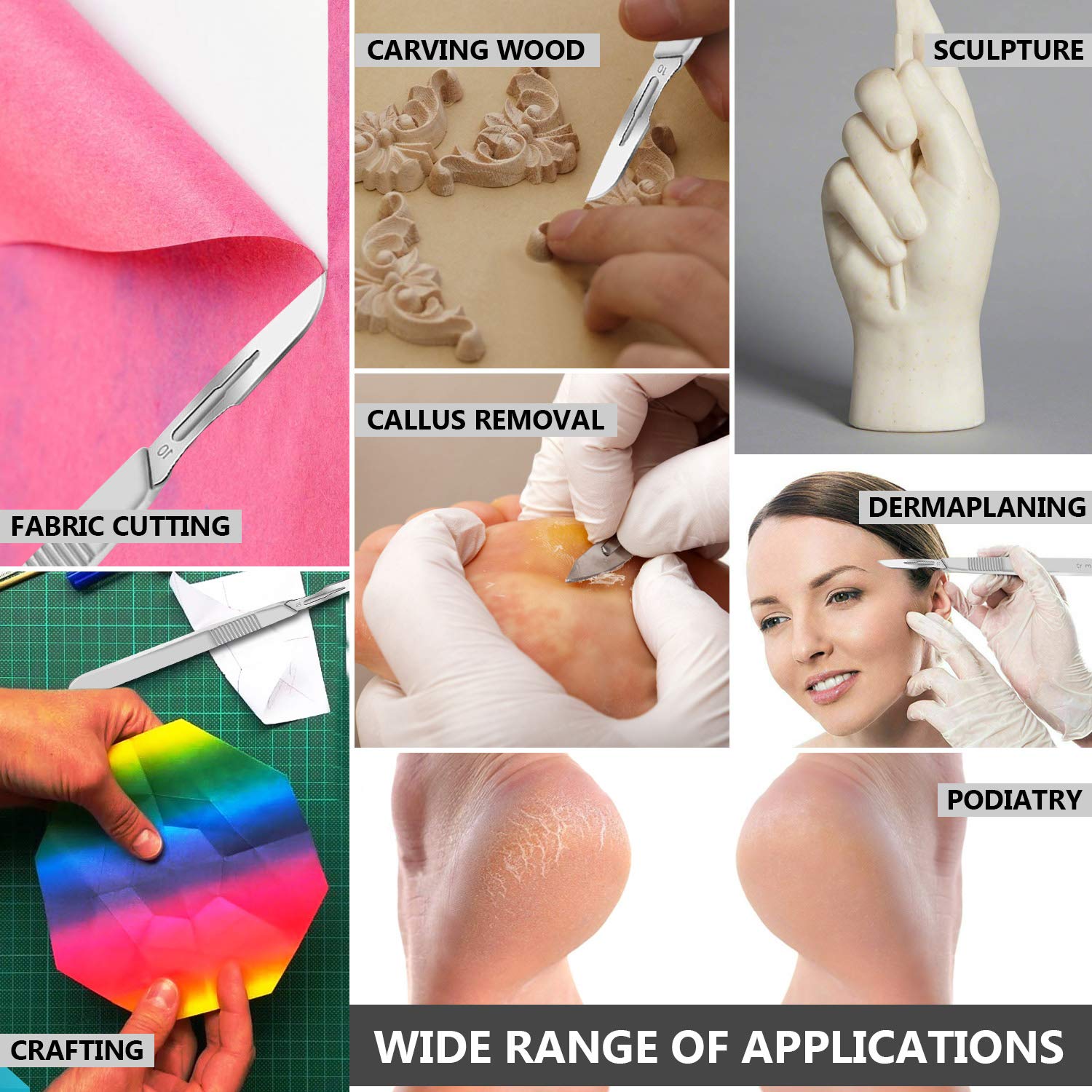 Pack of 15 Surgical Blades 10 and Stainless Steel Scalpel Handle, Size 10 Scalpel Blades with Scalpel Handle, High Carbon Steel Dermablade Scalpels Surgical 10 Blades, Dermaplaning Tool for Face - Image 3